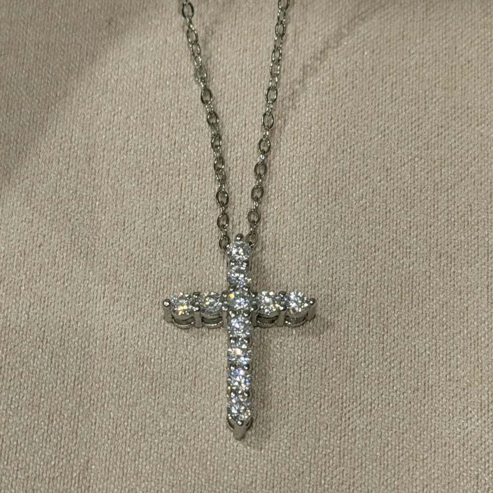 Lab-Grown Moissanite Diamond Cross Pendant in Sterling Silver